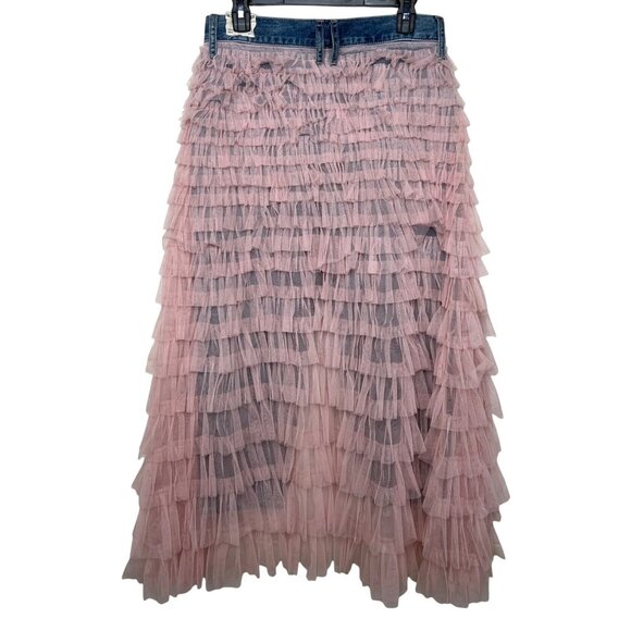 We The Free Pirouette Jean Skirt Combo Tulle Overlay Caviar Bar Blue & Pink 27 - Picture 4 of 14